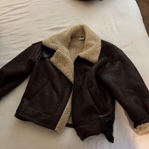 BDG Brown Leather Jacket with Cream Lining